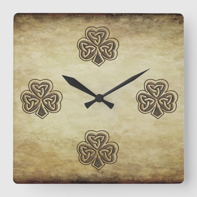 Relógio Quadrado Trendy Grundge Irish Sortuda Shamrock (Frente)