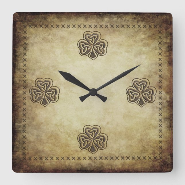 Relógio Quadrado Trendy Grundge Irish Sortuda Shamrock (Frente)