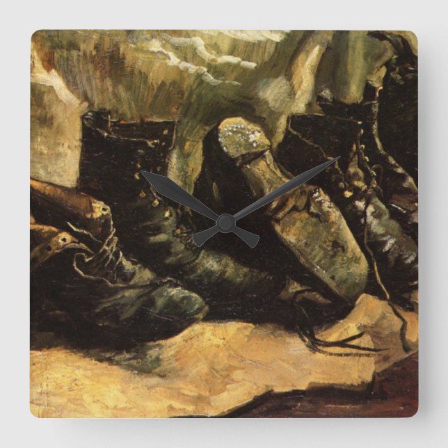 Relógio Quadrado Três pares de Calçados por Vincent van Gogh (Frente)