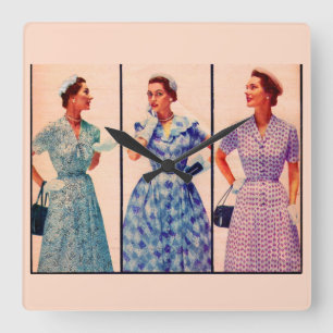 Relógio Quadrado três vestidos de 1953 - roupa de vintage