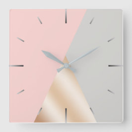 Relógio Quadrado Triângulos geométricos cor-de-rosa-claro, cinza e 