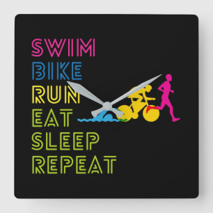 Relógio Quadrado  Triathlon natação correndo comer sono repetir