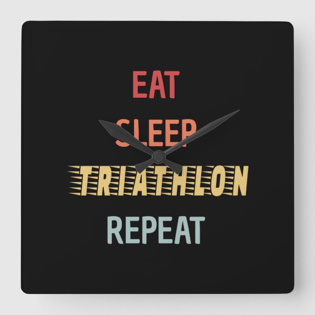 Relógio Quadrado Triatlo - Comer Dormir Triatlo Repetir (Frente)