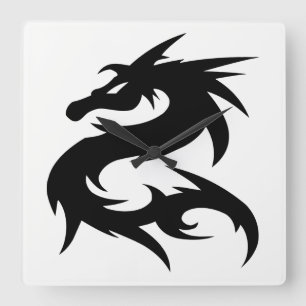 Relógio Quadrado Tribal Dragon Silhouette