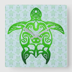 Relógio Quadrado Tribal Sea Turtle Honu