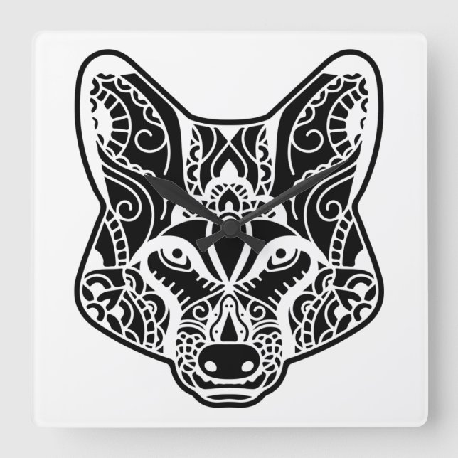 Relógio Quadrado Tribal WOLF  (Frente)