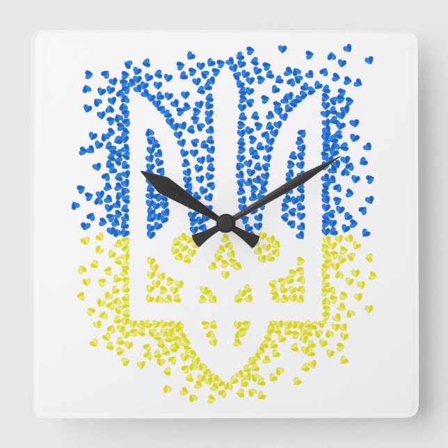 Relógio Quadrado Tridente de emblem ucraniano trizub espalhando cor (Frente)