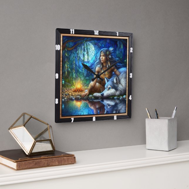 Relógio Quadrado Trilha oculta nativa: Arte de pulsação da Floresta (Escritório)