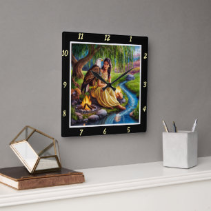 Relógio Quadrado Trilhos Nativos: A Águia Trapeia o Sussurro de Wil