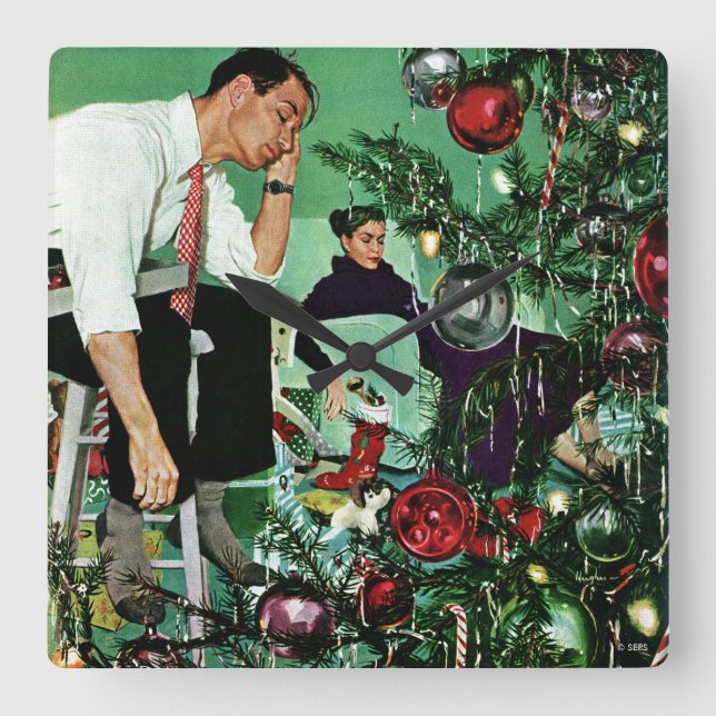 Relógio Quadrado Trimando a Árvore (Frente)