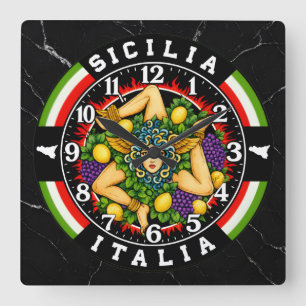 Relógio Quadrado Trinacria Sicília Itália 