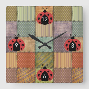 Relógio Quadrado Trocas de ladybug de vintage da moda branca