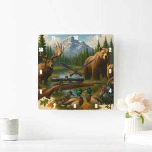 Relógio Quadrado Troféu de Caçador de Elk Majestoso da Vida Selvage