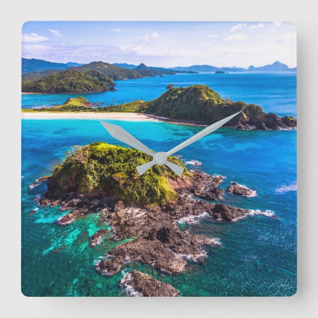 Relógio Quadrado Tropical Beaches | El Nido Phillipines (Frente)