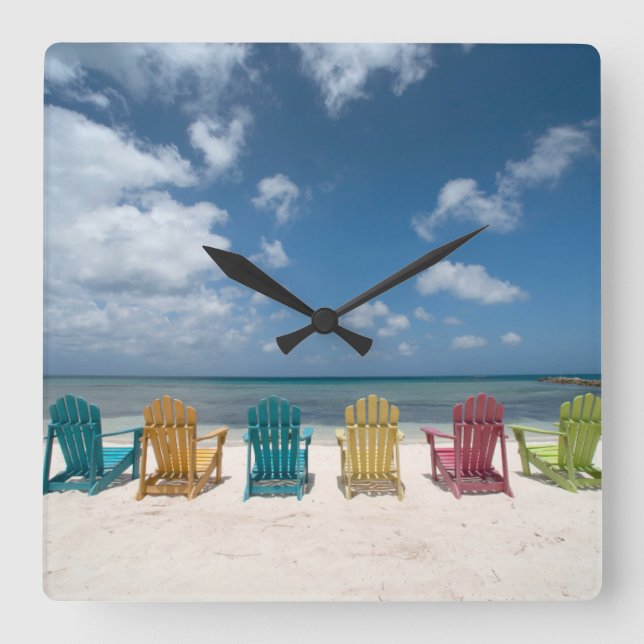Relógio Quadrado Tropical Beaches | Palm Beach, Aruba (Frente)