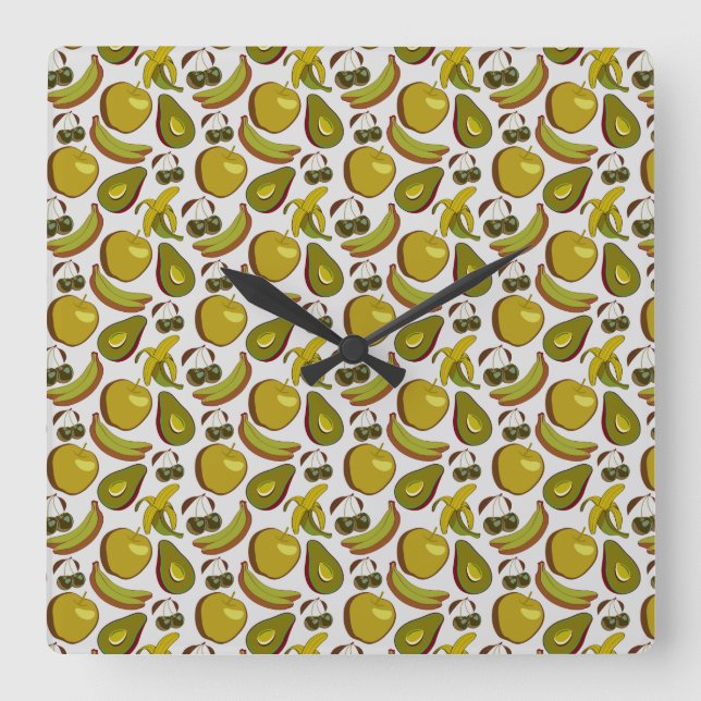 Relógio Quadrado Tropical fruit seamless pattern yellow and white (Frente)