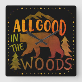 Relógio Quadrado Tudo Bem Na Floresta Florestal Black Bear Caminhan