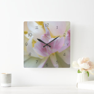 Relógio Quadrado Tulipa branca e rosa do rico