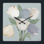 Relógio Quadrado Tulipas Francesas<br><div class="desc">Tulipas Francesas II de Jade Reynolds. Apresenta tulipas em várias cores em um plano de fundo macio.</div>