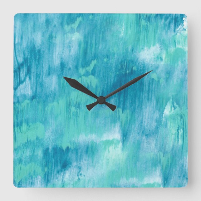 Relógio Quadrado Turquesa Abstrata Azul (Frente)