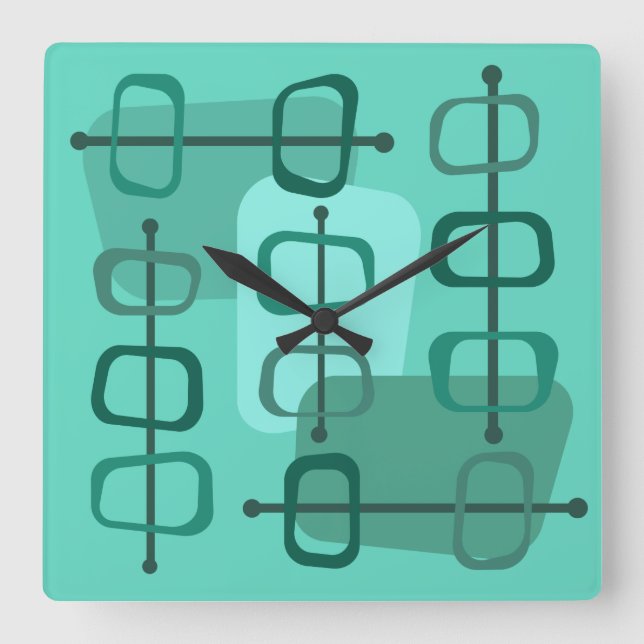 Relógio Quadrado Turquesa Abstrato Art Hollow Rocks 1950 (Frente)