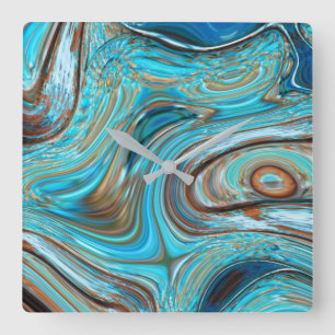 Relógio Quadrado turquesa azul-de-fazenda Turquesas de madeira