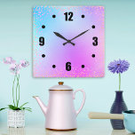 Relógio Quadrado Turquesa cor-de-água cor-de-rosa-branca-cor-de-águ<br><div class="desc">Numerais negros e fáceis de ler e pontos coloridos de cor laranja, rosa e roxo de confete sobrepõem-se a um fundo quente, azul-turquesa pastel, roxo e cor-de-água rosa. Dê vida ao seu quarto favorito com este relógio de parede na moda, moderno, simples e chic. Sua escolha de um relógio quadrado...</div>