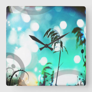 Relógio Quadrado Turquoise Grass Art Sparkle Wall Clock