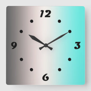 Relógio Quadrado Turquoise grey Ombre Square Wall Clock