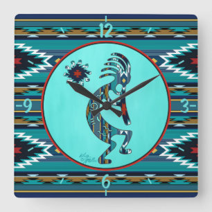 Relógio Quadrado Turquoise Kokopelli Large Wall Clock