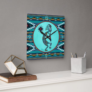 Relógio Quadrado Turquoise Kokopelli Large Wall Clock