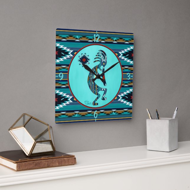 Relógio Quadrado Turquoise Kokopelli Large Wall Clock (Escritório)