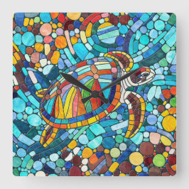 Relógio Quadrado Turtle Colorful mosaico art