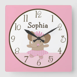 Relógio Quadrado Tutu Cute/Elephant Ballerina Kid's Baby Clock