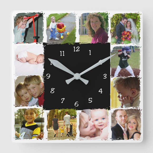 Relógio Quadrado Twelve personal Photos Wall Clock (Frente)