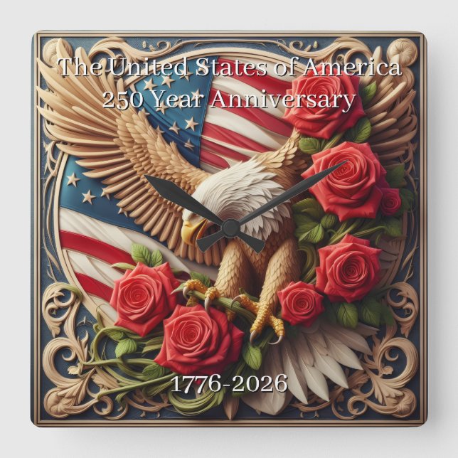 Relógio Quadrado U.S.A. 250th Anniversary Wall Clock (Frente)