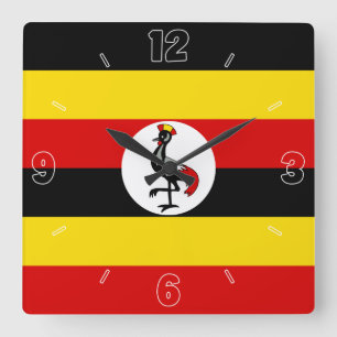 Relógio Quadrado Uganda Flag Red Black Yellow Numbers Patriotic