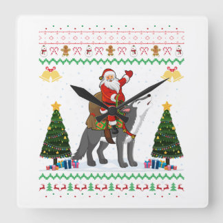 Relógio Quadrado Ugly Wolf Xmas Gift Papais noeis Andando no Natal 