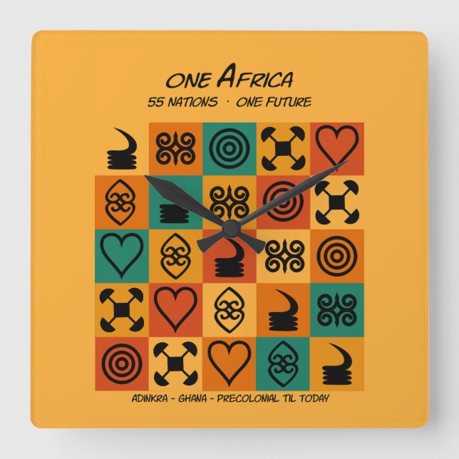 Relógio Quadrado Um África – Adinkra – Gana -  (Frente)