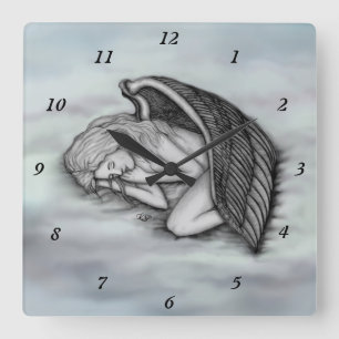 Relógio Quadrado Um anjo dormindo nas nuvens do céu