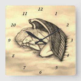 Relógio Quadrado Um anjo dormindo no céu nuvem design de ouro
