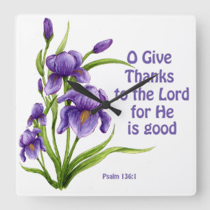 Relógio Quadrado Um buquê bonito da íris floresce com escritura