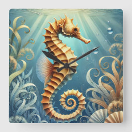 Relógio Quadrado Um elegante cavalo marinho nadando debaixo d'água