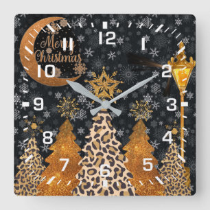 Relógio Quadrado Um Natal Glamouroso com Leopardo Selvagem