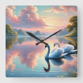 Relógio Quadrado Um par de pântanos a planar num lago sereno