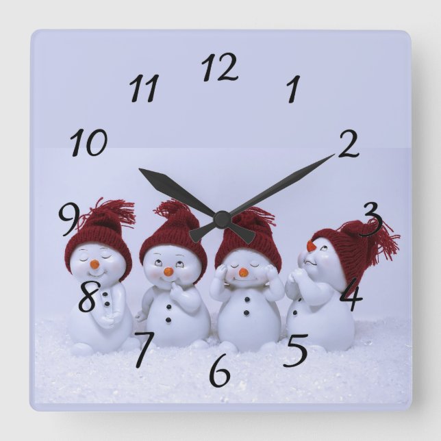 Relógio Quadrado Um quarteto de homens de neve (Frente)