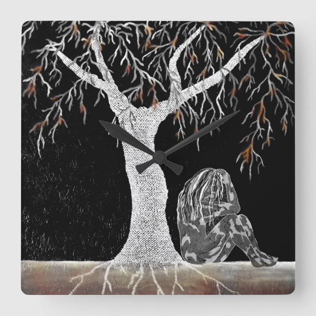 Relógio Quadrado Um ramo de vida para o modelo (Frente)