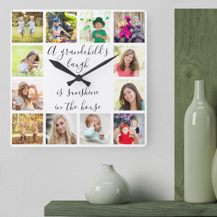 Relógio Quadrado Uma citação de risada de netos 12 Foto branca