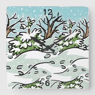 Relógio Quadrado Uma floresta nevado -