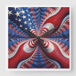 Relógio Quadrado Uma Mistura Da Bandeira Americana E Um Fractal
